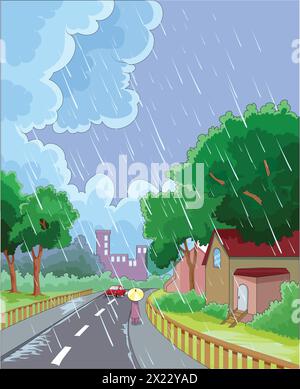 Vector vector illustration showing rainy season Stock Vector