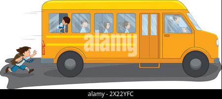 Yellow bus moving on road vector illustration Stock Vector