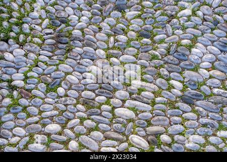 Pebble paving, background, texture, old town of Rhodes, Greece Stock Photo