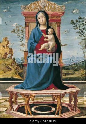 The Virgin and Child enthroned, 1495. Stock Photo