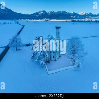 Aerial of the Pilgrimage Church of St. Coloman near Schwangau, Swabia ...