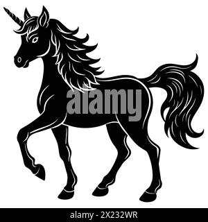 Magical Unicorn Silhouette Black and White Stock Vector