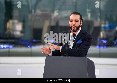 Salvadoran President Nayib Bukele speaks during the launch of Google¥s ...