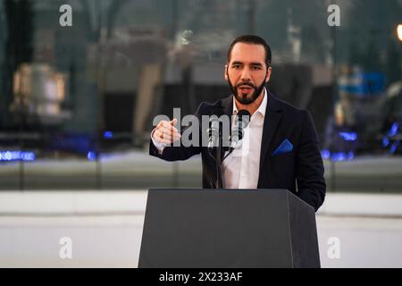 Salvadoran President Nayib Bukele speaks during the launch of Google¥s El Salvador Office. (Photo by Camilo Freedman / SOPA Images/Sipa USA) Stock Photo