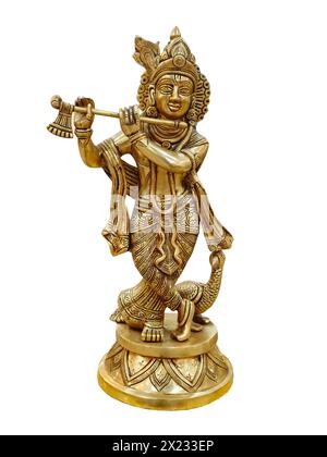 Krishna god Vishnu avatar brass statue isolated on background. Stock Photo