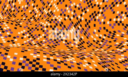 Vibrant Orange Checkerboard Waves Background Stock Vector