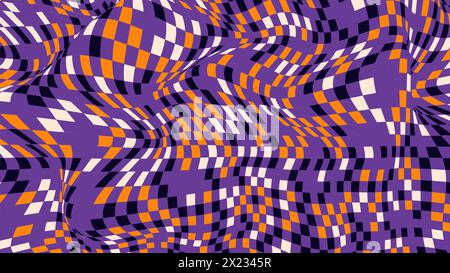 Purple and orange checkered optical illusion art Stock Vector