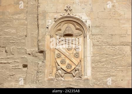 Coat of arms on the papal palace, Avignon, Vaucluse, Provence-Alpes-Cote d'Azur, South of France, France Stock Photo