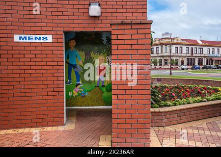 A colourful mural in the public toilet in Manchester Square, Fielding, North Island, New Zealand Stock Photo