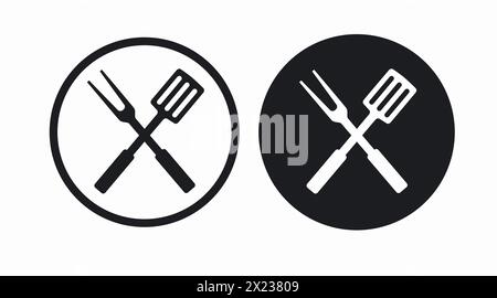 Barbecue icon. Vector black and white isolated illustration of barbecue or grill tools Stock Vector