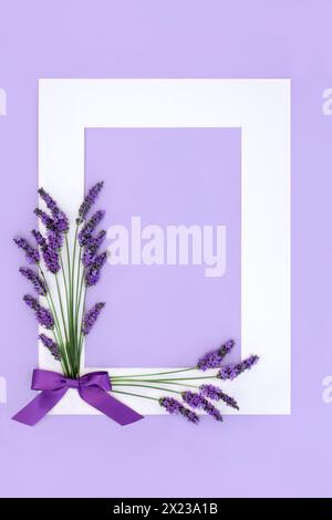 Lavender flower herb abstract floral background border. Used in natural alternative herbal medicine and aromatherapy. Healthy adaptogen food. Stock Photo