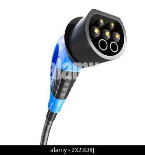 Electric vehicle charging plug isolated on white. 3d render Stock Photo