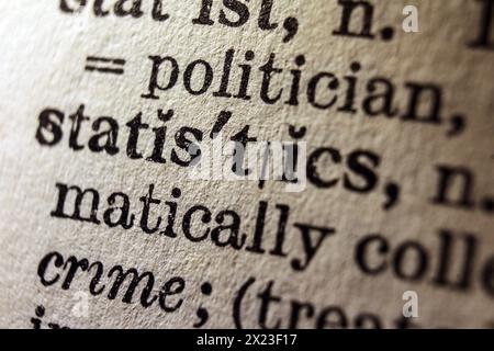 Word statistics on dictionary page, macro close-up Stock Photo