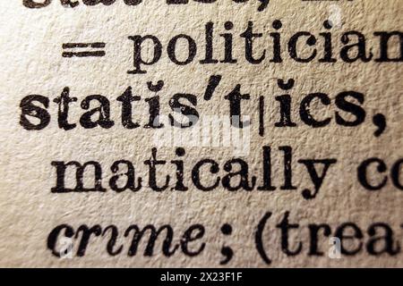 Word statistics on dictionary page, macro close-up Stock Photo