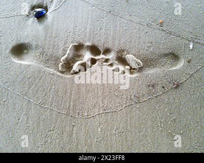 A footprint on a sandy beach Stock Photo