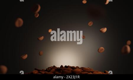 Coffee beans falling with spotlight from the back Stock Photo