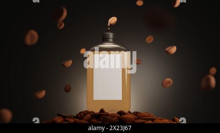 Coffee beans falling with spotlight from the back Stock Photo