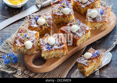 Lemon drizzle almond cake slces Stock Photo