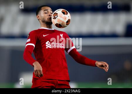 Bergamo, Italy. 18 April 2024. Cody Gakpo of Liverpool FC in action during the UEFA Europa League quarter-final second leg football match between Atalanta BC and Liverpool FC. Credit: Nicolò Campo/Alamy Live News Stock Photo