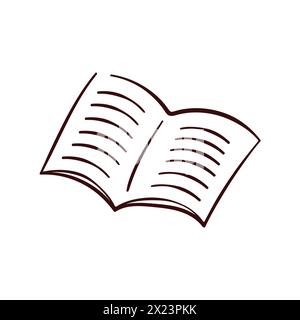 Open notebook with lined pages in line art style. Doodle logo for school study. Vector illustration isolated on a white background. Stock Vector