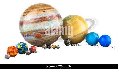 Planets of Solar system with satellites. 3D rendering isolated on white ...