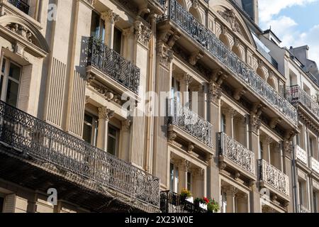 Beautiful Balconies on Haussmannian structures in Paris, France Stock Photo