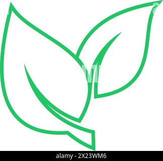 Linear green leaves icon as a symbol of environmental protection strategy Stock Vector