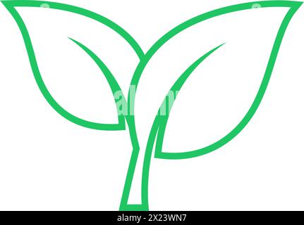 Linear green leaves icon as a symbol of environmental conservation principle Stock Vector