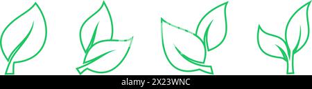 Set of linear green leaves icons as a symbols of environmental protection strategy Stock Vector