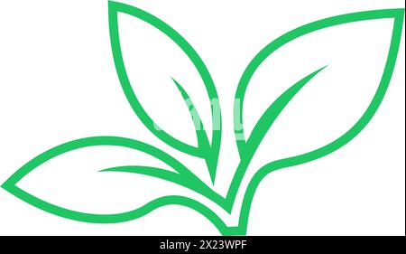Linear green leaves icon as a nature saving and ecology protection Stock Vector