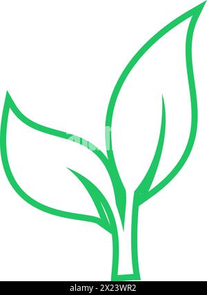 Linear green leaf icon as an environmental protection concept Stock Vector