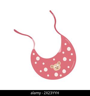 Pink bib with polka dots and bear head on white background. Stock Vector