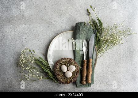 Festive Easter cake with nest and eggs Stock Photo