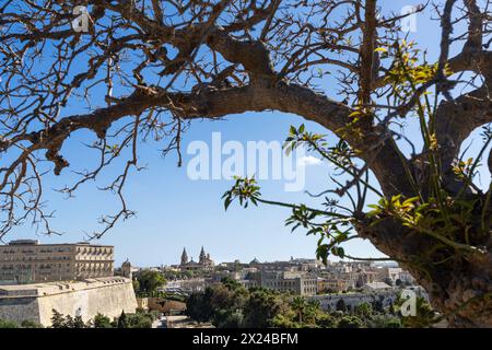 Valletta, Malta, April 03, 2024.  panoramic view of the city with the St. Publio church in the background Stock Photo
