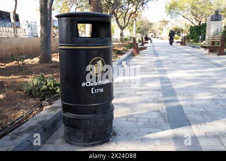 Valletta, Malta, April 03, 2024. a rubbish bin in the Maglio gardens in the city centre Stock Photo