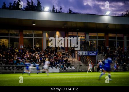 Gent, Belgium. 19th Apr, 2024. General view showing the Chillax Arena during a soccer game between KAA Gent Ladies and RSCA Women, Friday 19 April 2024 at the Chillax Arena in Gent, on day 5 of the play-off group A of the Super League women's competition. BELGA PHOTO JASPER JACOBS Credit: Belga News Agency/Alamy Live News Stock Photo