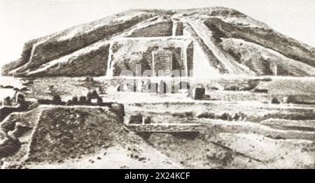 Temple (ziggurat) of the ancient Sumerian city of Ur. Reconstruction of ...
