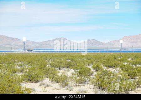 The Ivanpah Solar Electric Generating System. A concentrated solar thermal plant out in the middle of the Mojave Desert. Stock Photo