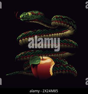 snake with Eden´s apple, deliver us from evil, vector art illustration. Stock Vector