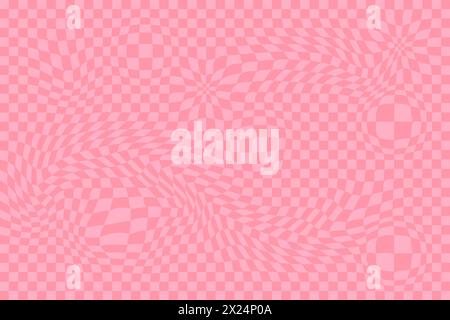 Pink retro psychedelic checkerboard pattern. Groovy funky textures. Stock vector illustration in flat style. Stock Vector