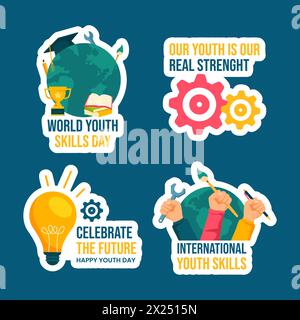 Youth Skills Day Label Flat Cartoon Hand Drawn Templates Background Illustration Stock Vector