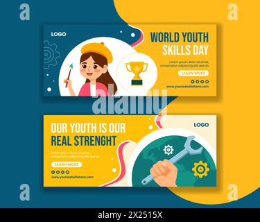 Youth Skills Day Horizontal Banner Flat Cartoon Hand Drawn Templates Background Illustration Stock Vector