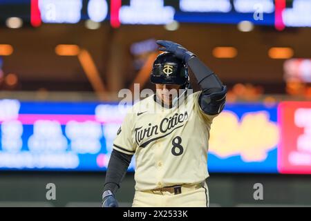 Minneapolis, Minnesota, USA. 19th Apr, 2024. Minnesota Twins catcher CHRISTIAN VÃZQUEZ (8) walks to the dugout after a MLB baseball game between the Minnesota Twins and the Detroit Tigers on April 19th, 2024 at Target Field in Minneapolis. Detroit won 5-4. (Credit Image: © Steven Garcia/ZUMA Press Wire) EDITORIAL USAGE ONLY! Not for Commercial USAGE! Stock Photo