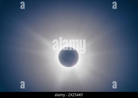 Total solar eclipse wide with full corona diamond Stock Photo