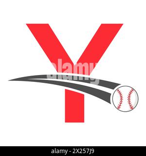 Baseball Logo On Letter Y Concept With Moving Baseball Symbol. Baseball Sign Stock Vector