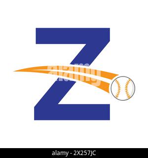Baseball Logo On Letter Z Concept With Moving Baseball Symbol. Baseball Sign Stock Vector