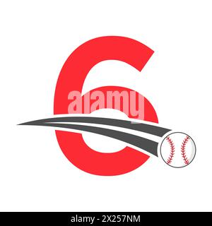 Baseball Logo On Letter 6 Concept With Moving Baseball Symbol. Baseball Sign Stock Vector