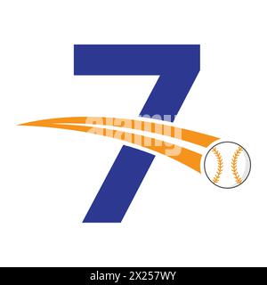 Baseball Logo On Letter 7 Concept With Moving Baseball Symbol. Baseball Sign Stock Vector
