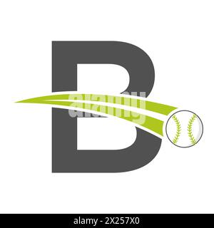 Baseball Logo On Letter B Concept With Moving Baseball Symbol. Baseball Sign Stock Vector