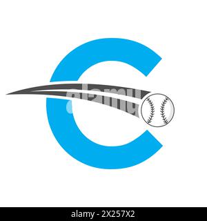 Baseball Logo On Letter C Concept With Moving Baseball Symbol. Baseball Sign Stock Vector